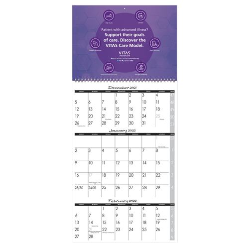 2025 3 Month at a Glance Wall Calendar - Sold 50 per Case